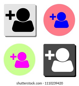 Add user profile. simple flat vector icon illustration on four different color backgrounds