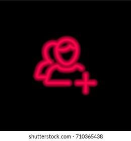 Add user red glowing neon ui ux icon. Glowing sign logo vector