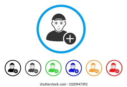 Add User rounded icon. Style is a flat add user gray symbol inside light blue circle with black, gray, green, blue, red, orange color versions. Enjoy add user vector icon.