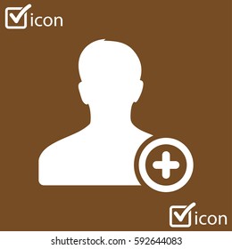 Add user sign icon. Add friend symbol. Flat design style.