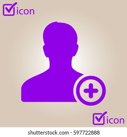 Add user sign icon. Add friend symbol. Flat design style.