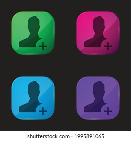 Add User To Social Network four color glass button icon