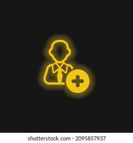 Add User With Tie yellow glowing neon icon