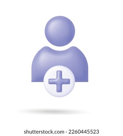Agregar diseño de interfaz de usuario de usuario. Añadir usuario del chat de grupo o de la aplicación. Ilustración vectorial. Vector de estilo 3d. Eps 10