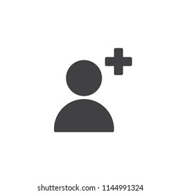 Add User vector icon. filled flat sign for mobile concept and web design. Follower user simple solid icon. Profile Avatar plus symbol, logo illustration. Pixel perfect vector graphics