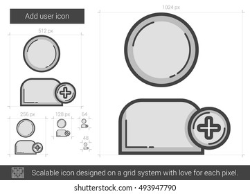 Add user vector line icon isolated on white background. Add user line icon for infographic, website or app. Scalable icon designed on a grid system.