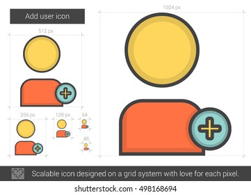 Add user vector line icon isolated on white background. Add user line icon for infographic, website or app. Scalable icon designed on a grid system.