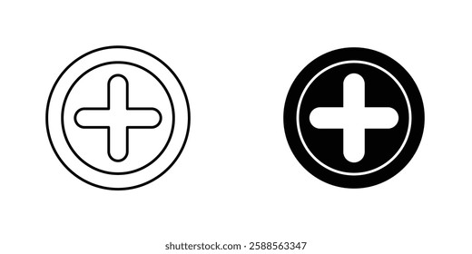 Add vectors icons set in filled and strokes on white background