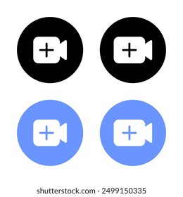 Add video button icon in generic style. Camera with plus symbol