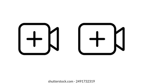 Add video button icon in line style. Plus with camera concept. Upload content concept