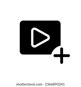 Add video file black glyph ui icon. Import content. Simple filled line element. User interface design. Silhouette symbol on white space. Solid pictogram for web, mobile. Isolated vector illustration