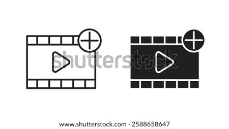 Add Video filled and outlined icons vectors on white background