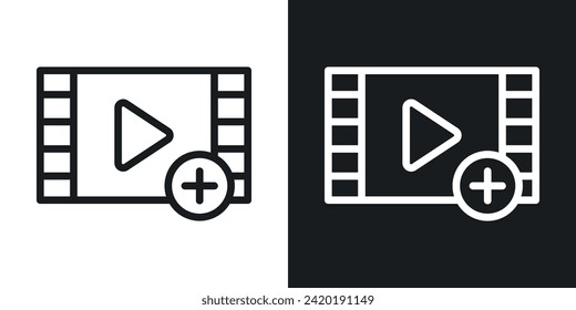 Add Video Icon Designed in a Line Style on White Background.