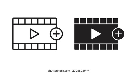 Adicionar ícone de vídeo ícone simples plano. Versão linear - stock vetor.