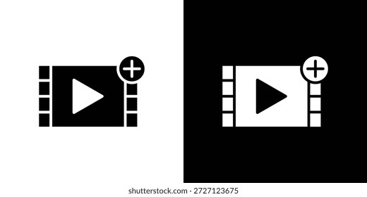 Adicionar ícones de vídeo conceito de vetor plano. Ilustrações em preto e branco