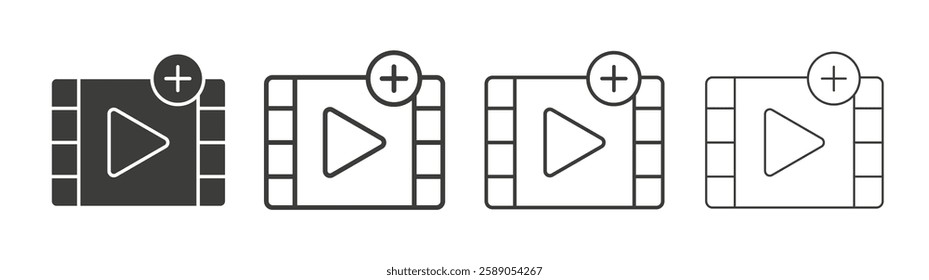 Add Video icons set vectors graphic designs