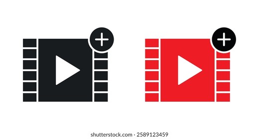 Add Video icons set vectors black and colored style