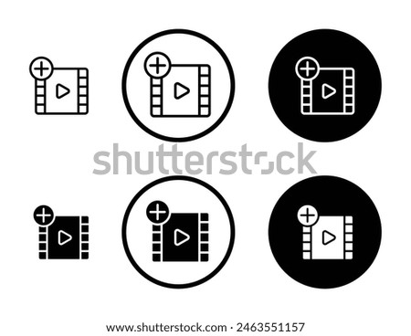 Add Video line icon set. add clip button. upload new video button. create new video plus button line icon suitable for apps and websites UI designs.