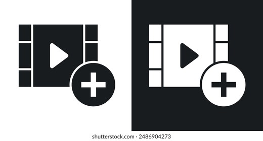 Add Video vector icon set in solid black and white color
