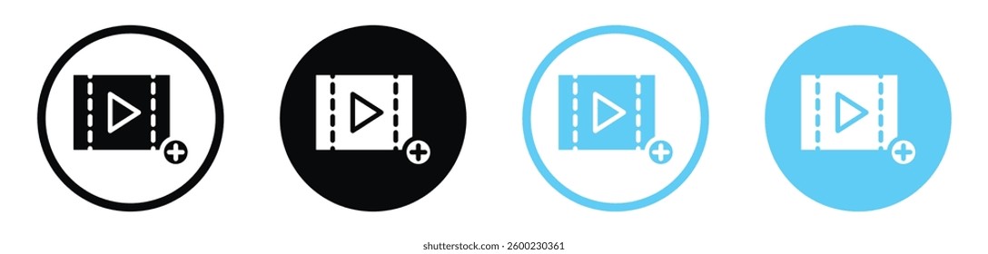 Add Video vector icons in black and blue colors