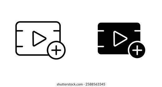 Add Video vectors icons set in filled and strokes on white background