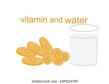 Add vitamin C, B and water to keep the body healthy. Corona virus protection.Isolate on white background.