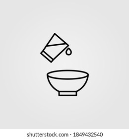 Add water to bowl icon illustration. Cooking symbol. Meal preparation sign.