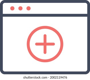 Add, webpage, plus icon vector image. Can also be used for customer support. Suitable for use on web apps, mobile apps and print media.