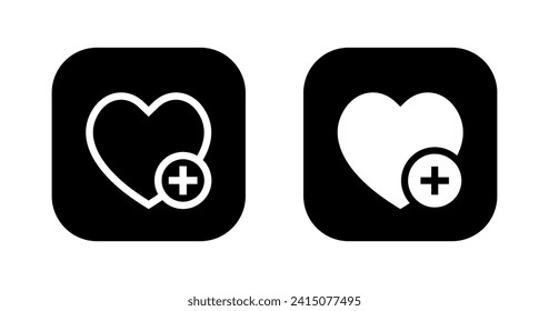 Add to wishlist icon vector on square background. Love with plus symbol