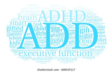 ADD word cloud on a white background. 