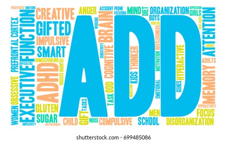 ADD word cloud on a white background. 
