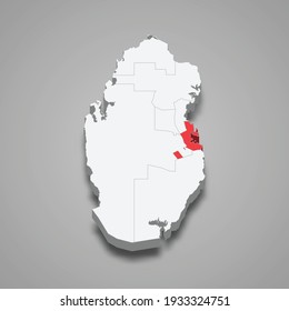 Ad-Dawhah region location within Qatar 3d isometric map