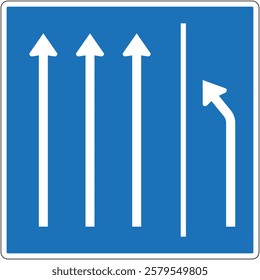 Added lane with compulsory right turn shown on blue road sign.