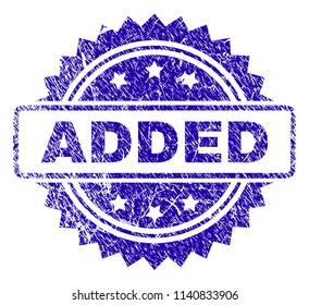 ADDED stamp imprint with grainy style. Blue vector rubber seal print of ADDED title with dirty texture.