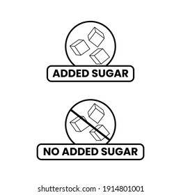 Added sugar, no added sugar icon label badge design vector