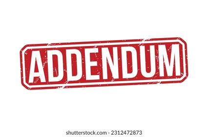 Apéndice sello de goma roja estampado en fondo blanco. Señal de sello de la adición. Sello de addendum.