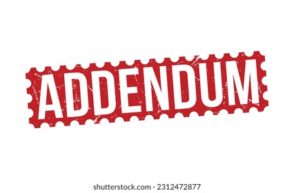 Apéndice sello de goma roja estampado en fondo blanco. Señal de sello de la adición. Sello de addendum.