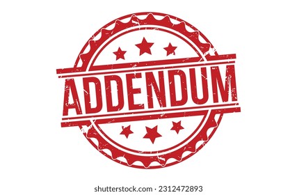 Apéndice sello de goma roja estampado en fondo blanco. Señal de sello de la adición. Sello de addendum.