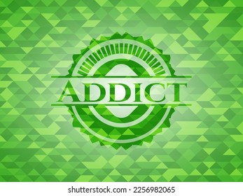 Emblema de mosaico verde adicto. Ilustración vectorial. Detallado. 