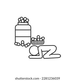 addict icon, dependent person, addiction for pills, drug bottle, thin line symbol on white background - vector illustration.