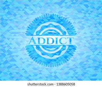 Addict light blue emblem with triangle mosaic background