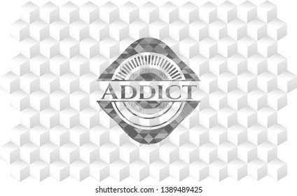 Addict realistic grey emblem with cube white background