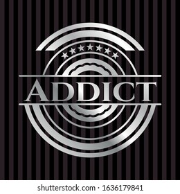 Addict silver emblem or badge. Vector Illustration. Mosaic.