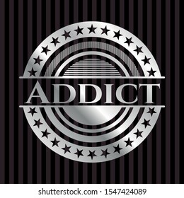 Addict silvery emblem or badge. Vector Illustration. Mosaic.