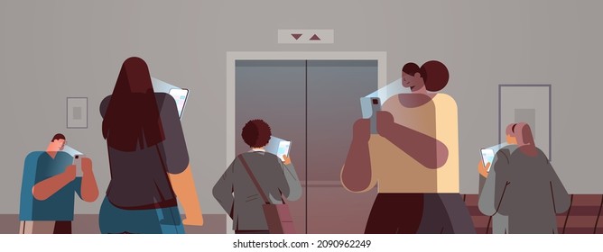 addicted businesspeople using digital gadgets business people active in social networks digital addiction concept