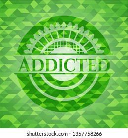 Addicted green emblem. Mosaic background