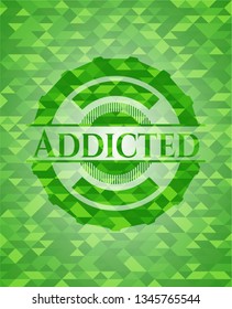 Addicted green emblem with triangle mosaic background