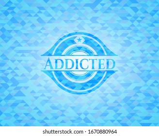 Emblema azul claro con fondo de mosaico triangular