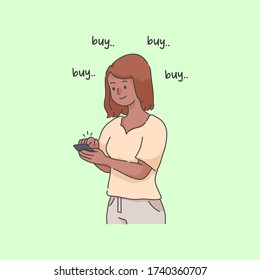 addicted to online shopping character concept
