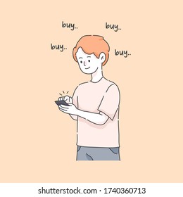 addicted to online shopping character concept